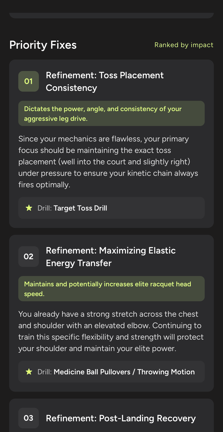 Ranked priority fixes for your stroke in AceCue